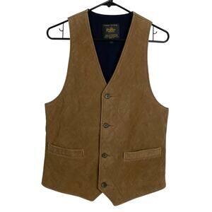 Golden Bear Quilted Leather Vest Small Brown Button Up Buckle Wool Blend Lined
